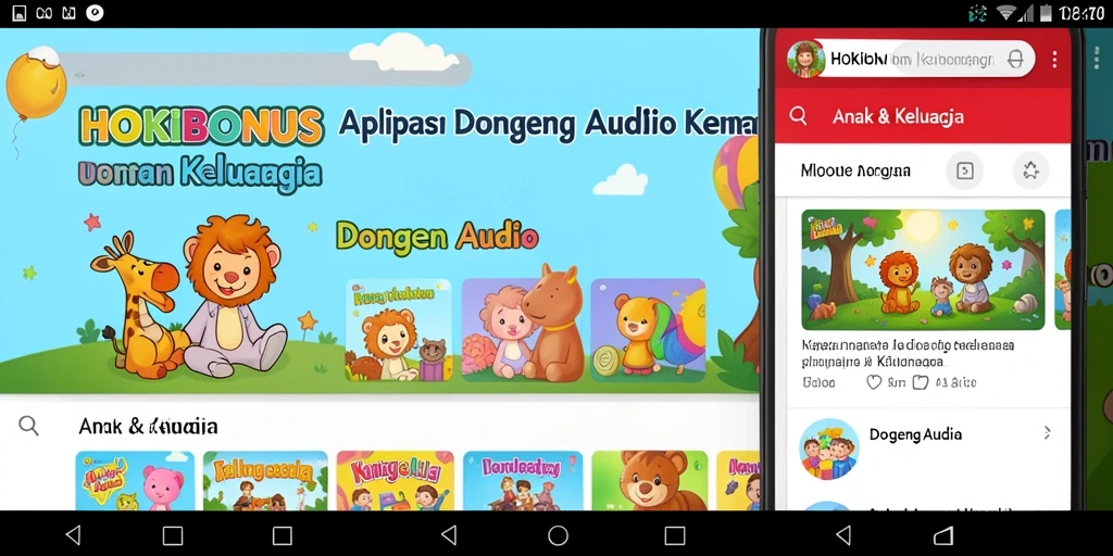 Antarmuka HOKIBONUS menampilkan koleksi dongeng audio yang menarik.
