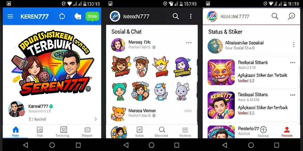 Antarmuka KEREN777 dengan berbagai stiker menarik untuk chatting.