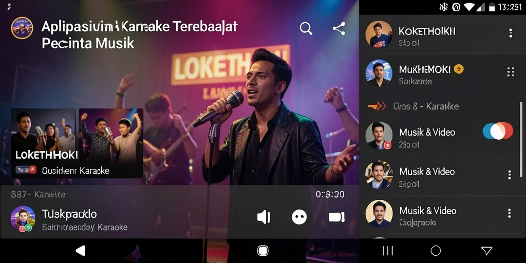 Antarmuka aplikasi LOKETHOKI dengan fungsi Karaoke yang menarik.