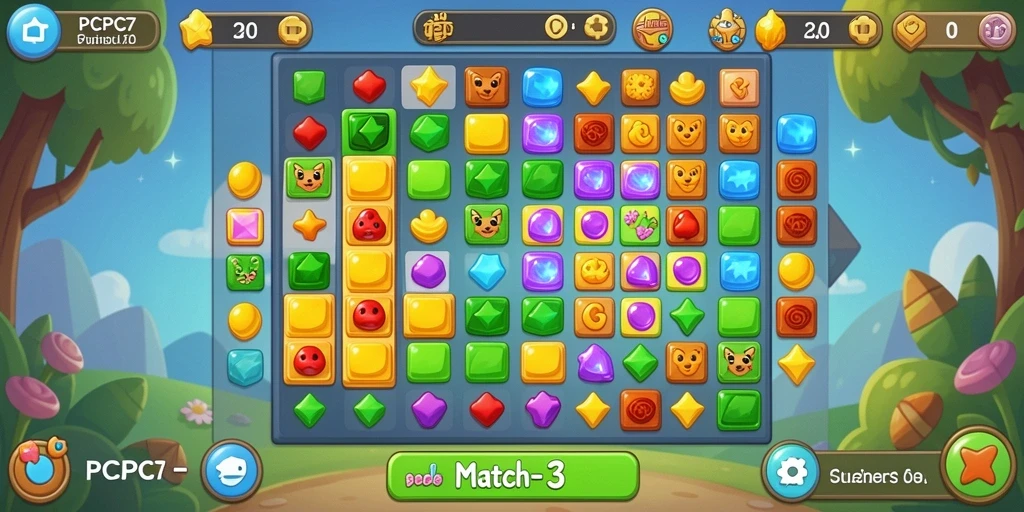Tampilan antarmuka menyenangkan dari game Puzzle Match-3 PCPC7.